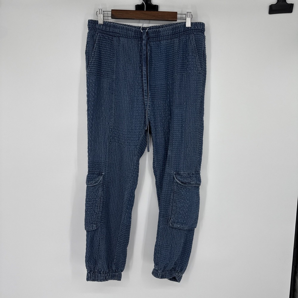 Johnny Was Sana Denim Joggers Blue Small Embroidered Boho Cargo Hippie Gypsy